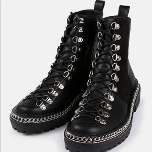 Black Chunky Suede Panel Lace Up Boots